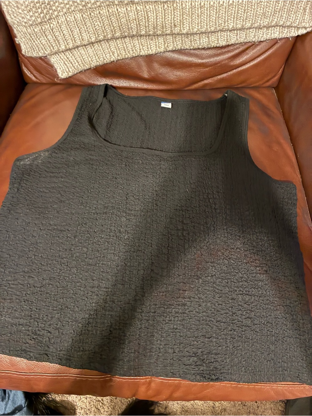 Old Navy Black Textured Square Neck Tank